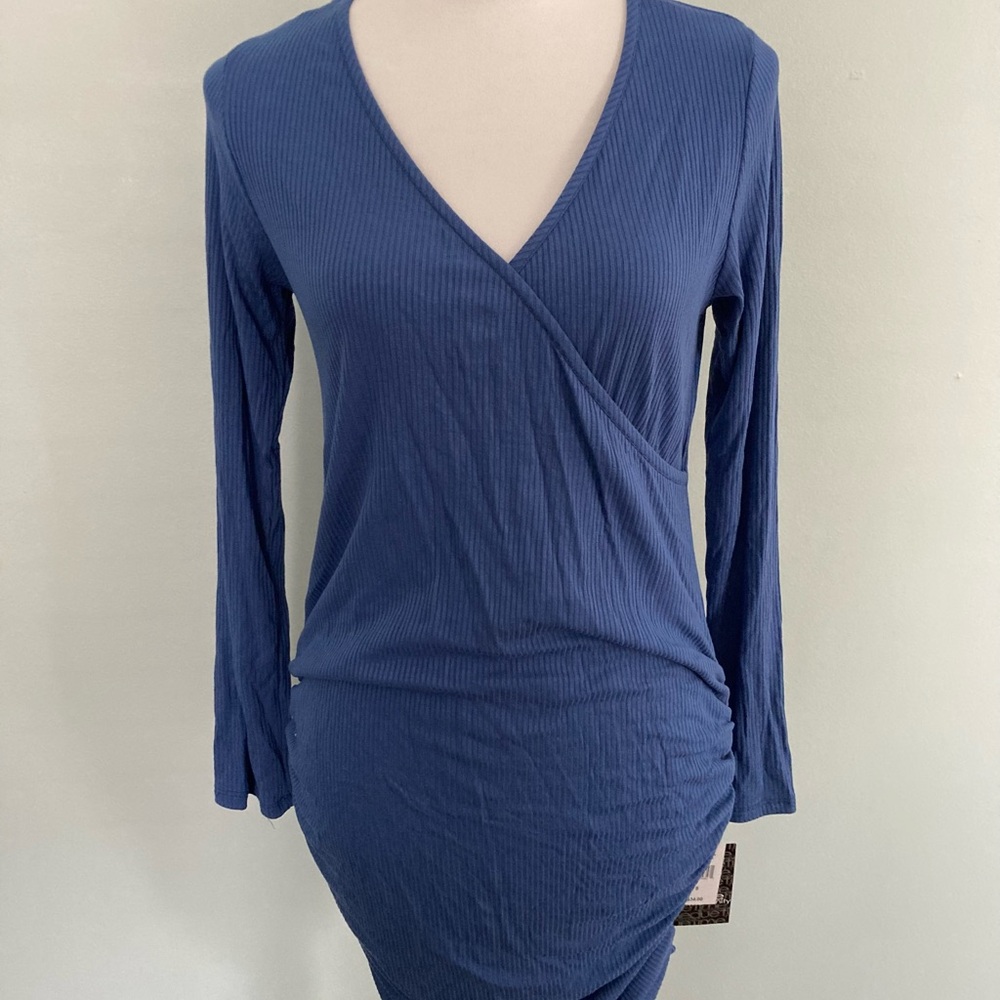 In Due Time Maternity Blue Long Sleeve Wrap Dress Size Small
